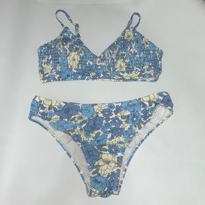Blue, White, and Yellow Floral Print Bikini Set